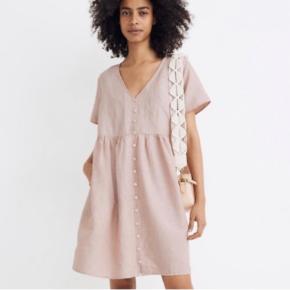 Madewell Linen-blend V-neck Button-front Mini Dress